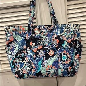 Vera Bradley Blue and Coral Quilted Tote Bag (large)